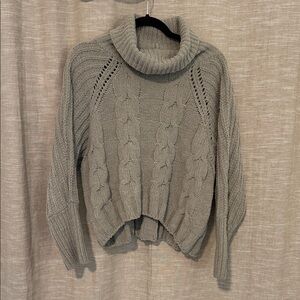 Cable Knit Turtleneck Sweater - Gray
